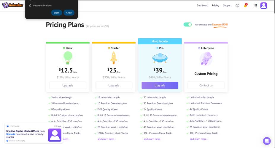 Animaker AI video generator annual pricing plan