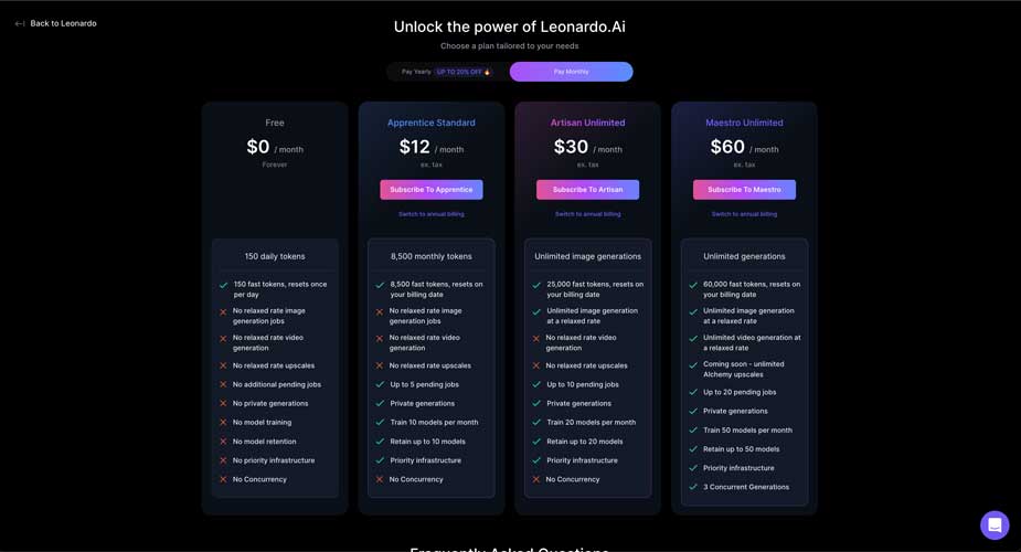 Leonardo AI video generator monthly pricing plan