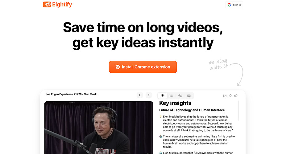 Eightify AI tool - Youtube video summaries
