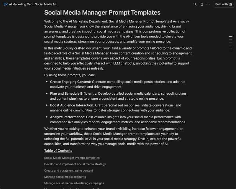 Social Media Manager prompt templates