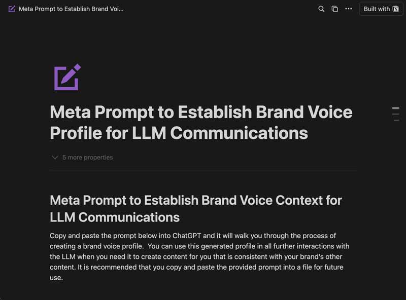 Meta Prompt to Establish Brand Voice Context for LLM Communications
